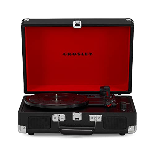 Crosley Cruiser Plus Plattenspieler mit 2 Lautsprecher, Bluetooth In & Out und Aux 3 Speed Retro Schallplattenspieler - Für 7", 10" und 12" Vinyl - Tragbar mit Integriertem Koffer - Schwarz
