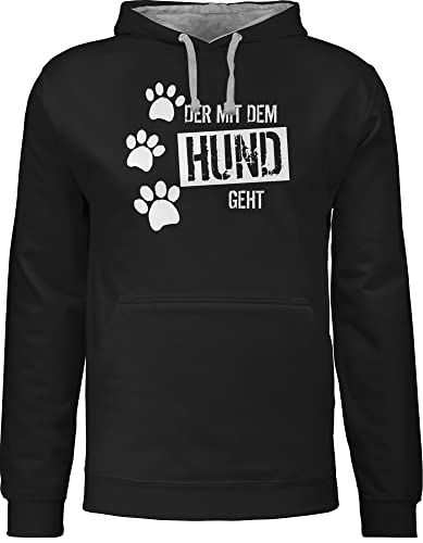 Shirtracer Hunde - Der mit dem Hund geht - L - Schwarz/Grau meliert - Kleidung für Hundefreunde - JH003 - Hoodie zweifarbig und Kapuzenpullover für Herren und Damen