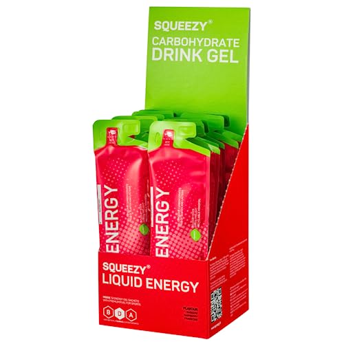Squeezy Liquid Energy (Himbeere) 12 Pack - Sport Energy Gel mit erhöhtem Wasseranteil für schnelle & dauerhafte Energie bei maximaler Verträglichkeit beim Radsport, Marathon & Co. - ohne Nachtrinken