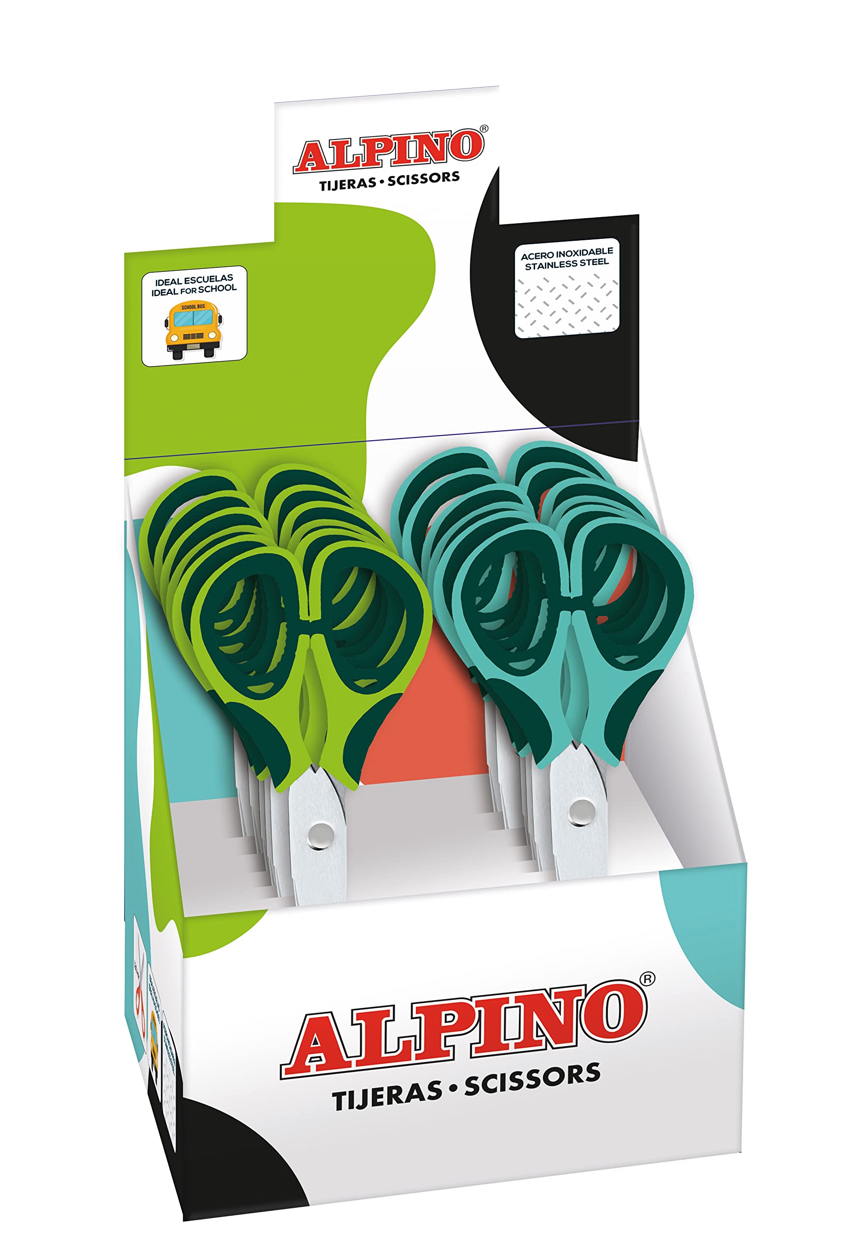 Exposant 12 Ciseaux Colorés Alpino | Idéal pour l'école et l'artisanat | Ciseaux aux couleurs vives et au design original