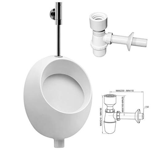 VBChome- Set: Urinal Zulauf Oben Weiß Modern Hochwertig Keramik Pinkelbecken senkrecht Pissoir Pico + Siphon Flaschensiphon A50132