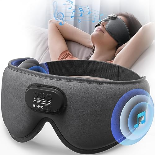 Schlafmaske mit Bluetooth V5.2, RENPHO Ultra Soft Schlaf Kopfhörer 3D Blackout Wireless Schlafmaske für Seitenschläfer, Komfort Nacht Augenmaske, weißes Rauschen Augenmaske