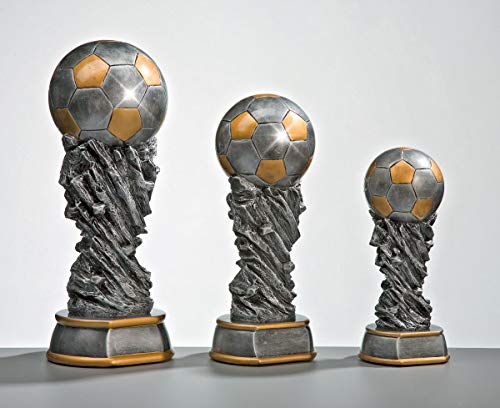 eberin · Fussball-Pokal, Resinfigur Weltpokal, Silber mit Gold, mit Wunschtext, Größe 45 cm