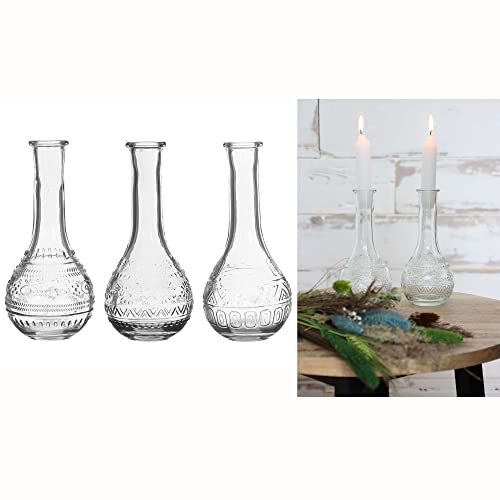 12 x Vasen im Vintage-Look mit stilvoller Glasmusterung - Tischdeko - Tischvasen - Blumenvase - Glasflasche mit Korken - Öllampe (12 x Vase Paris (H 15,8/Ø 7,5 cm))