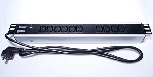 PremiumCord Stromverteiler für 19" Rack 1.5U, 10xIEC (C13), Power Distribution Unit, 2m Kabel