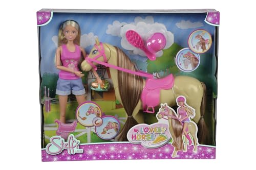 Simba 105733052 - Steffi Love Lovely Horse / Steffi als Reiterin / Pferd mit Magnetfunktion beim Füttern / Ankleidepuppe / 29cm, für Kinder ab 3 Jahren