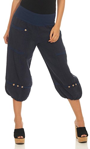 Malito Damen Hose aus Leinen | Stoffhose in Uni Farben | Freizeithose für den Strand | Chino - Capri Hose 1575 (L, dunkelblau)