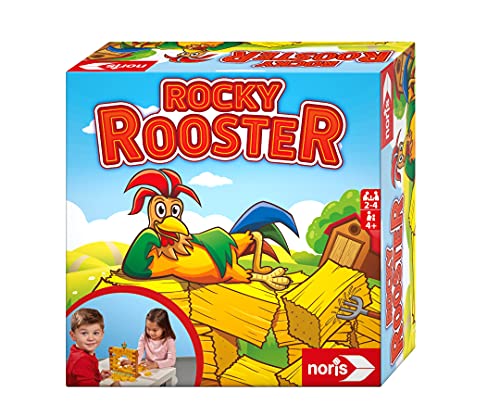 Noris 606064478 Rocky Rooster, das Geschicklichkeitsspiel mit Einsturzpotenzial, Für 2-4 Spieler ab 4 Jahren, Mehrfarbig