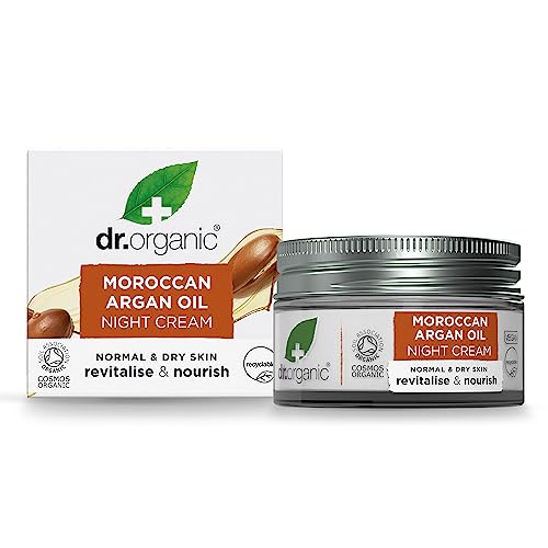 Dr Organic Marokkanische Arganöl Nachtcreme, Feuchtigkeitsspendend, Natürlich, Vegan, Tierversuchsfrei, Paraben- & SLS-frei, Plastikfrei, Recycelt & Recyclebar, Zertifiziert Bio, 50ml