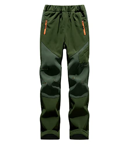 ZYAAO Outdoorhose Softshellhose Kinder Hose,Children's Softshell Outdoor Trousers,Waterproof and Windproof Trekking Trousers,Warm Functional Trousers, Lined Trousers,Dark Army Green-150