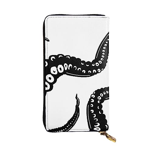 TOMPPY Octopus Tentakel, bedruckt, lange Geldbörse, mit Reißverschluss, Geldbörse, Kartenhalter, Organizer, Schwarz , Einheitsgröße