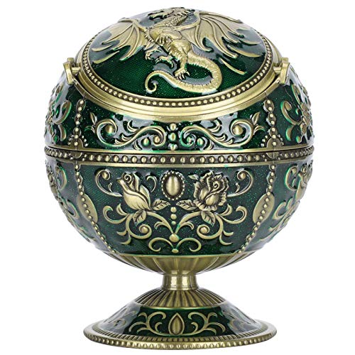 Winddichter Aschenbecher,Vintage Aschenbecher Winddichter Bronze Globe Fly Dragon Shape mit Deckel Home Decoration Crafts