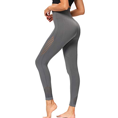 Amazon Brand – Eono Yoga Leggings Damen Sport Tights Hosen Sporthose High Waisted Sportleggins Lang Fitness Leggins, Large - Grau