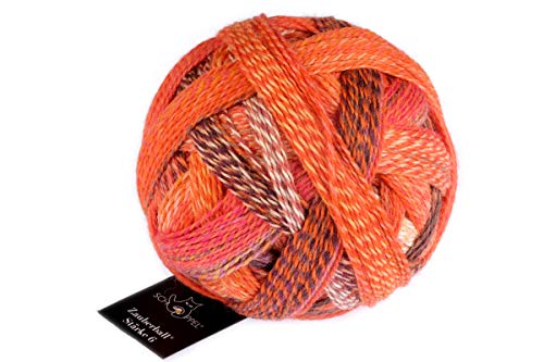 Schoppel Zauberball Stärke 6, Farbe 2472 Orangerie, 150 Gramm, bunte, dicke Sockenwolle 6-fädig mit Farbverlauf, Socken stricken, häkeln