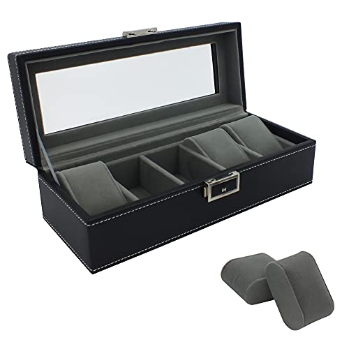 SAFE Uhrenaufbewahrungsbox Herren mit 5 Uhren-Schmuckhalter in grauem Samt - Uhren Box mit abnehmbaren Uhrenkissen