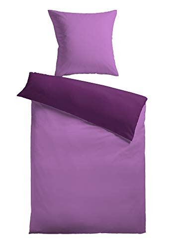 MESANA Bettwäsche Bettbezug Bella violett mit Reißverschluss Polyester Fleece 135x200cm Wendebettwäsche Wendebettbezug weich zweifarbig Kontrastfarben