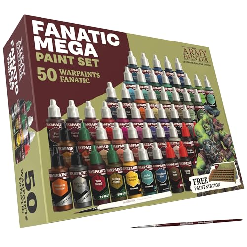 The Army Painter Warpaint Fanatic: Mega Set Combo, 50 Acrylfarben in Tropfflaschen mit Mischkugeln, 2 kostenlose Pinsel, für Miniatur-Fantasy-Wargaming