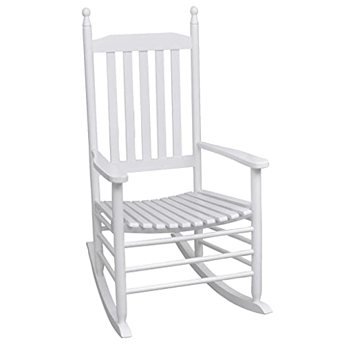 OUSEE Schaukelstuhl mit Gebogener Sitzfläche Weiß Holz