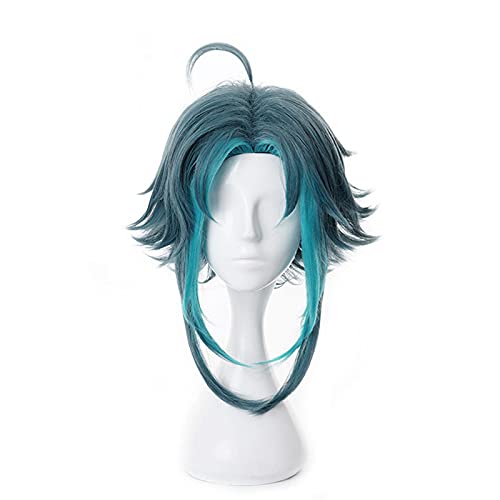Genshin Impact Xiao Wig Cosplay Dark Green Synthetic Short Straight Heat Resistant Hair Adult Halloween + Wig Cap