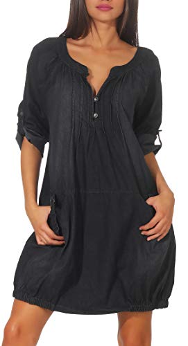 Malito Damen Jeanskleid | Maxikleid mit Taschen | schickes Freizeitkleid - Kostüm 6255 (dunkelgrau)