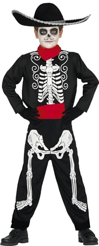 Día de los Muertos Skelettkostüm für Jungen Halloween schwarz-Weiss 142/148 (10-12 Jahre)