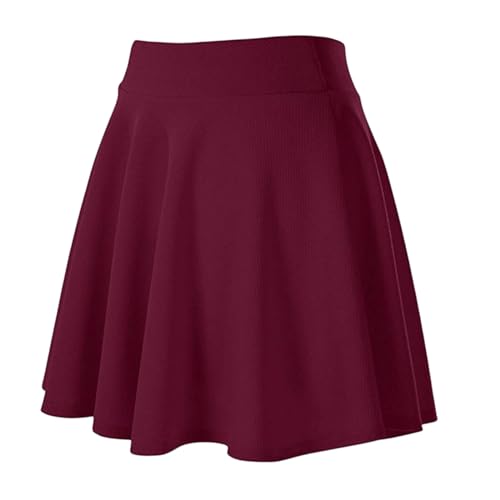 GerRit Faltenrock Damen Frauenröcke Mode Mini Elastiz-rotwein-3xl