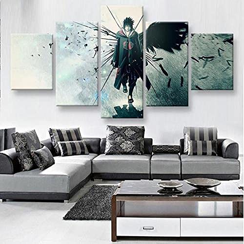 ZHRMGHG Print Canvas 5 Teilig Anime Ninja Sasuke Leinwand Art Wandgemälde Für Home Wohnzimmer Büro Trendig Eingerichtet Dekoration Geschenk (Mit Rahmen)