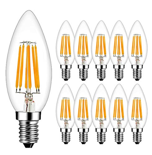 RANBOO E14 LED Kerzenbirnen für Kronleuchter 6W ersetzt 60W 600 LM Warmweiß 2700K E14 Glühfaden Retrofit Classic Filament Fadenlampe LED Kerzenlampen LED Kerzenleuchten Nicht Dimmbar 10er Pack