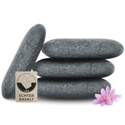 Hot Stone Handstein aus zertifiziert echtem Basalt für viel Wärme [4 Stück], zur Ergänzung Ihres Hot Stone Massage Sets