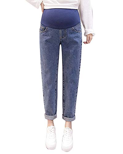 Shaoyao Damen Umstandshose Leggings Jeans Schwangerschafts Hose mit Bauchband Dunkelblau Etikett XL/EU 40