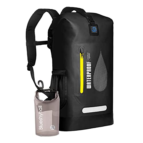 Blueshyhall Dry Bag 30L - Wasserdichter Beutel Rucksack - ideale Rolltop Tasche beim Kajak Fahren, Camping, Wandern, Angeln, Schwimmen, Surfen, Bootfahren und Rafting - schwarz