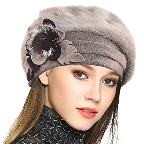 VECRY Damen Wolle Barette Angola Kleid Beanie Schädel Mützen Stricken Winter Hüte (Khaki)