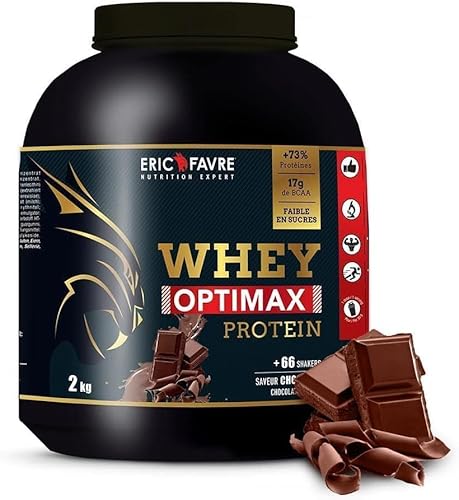 WHEY OPTIMAX PROTEIN - Molkenproteinpulver für Muskelaufbau - Regeneration mit natürlich vorkommendem Glutamin und BCAA-Aminosäuren - Chocolat 2 kg - Eric Favre
