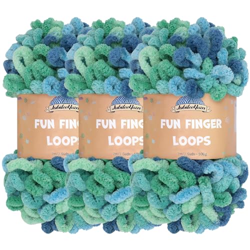 JubileeYarn Fun Fingerschlaufengarn – Polyester Jumbo Gewichtsschleifgarn – 100 g/Knäuel – Farbe 136 – Oceanus – 3 Knäuel