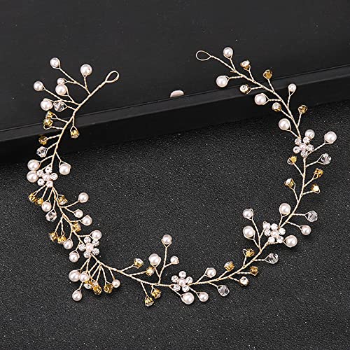 Kristall-Perlen-Stirnbänder für Frauen, Braut, Hochzeit, Haar-Accessoires, handgefertigt, Braut-Haarschmuck – Gold