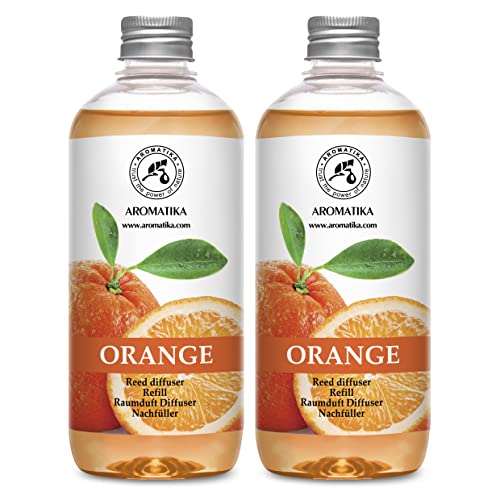 Raumduft Nachfüllflasche Orange 2x500ml - Nachfüller mit Ätherischen Orangenöl - Nachfüllflasche - Aromatherapie Duftdiffuser - Raumbeduftung - Lufterfrischer - Orangenduft - Reed Diffuser