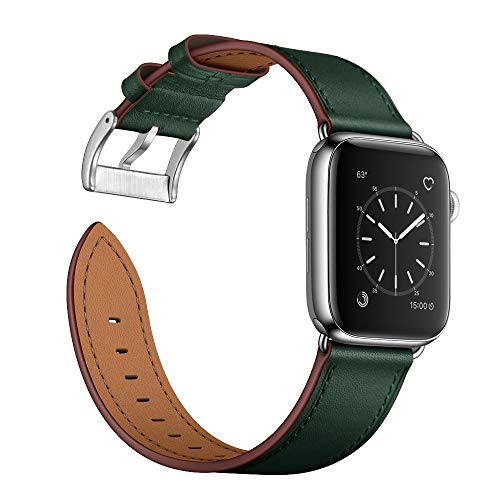 Arktis Lederarmband kompatibel mit Apple Watch (Apple Watch Ultra 1/2 49 mm) (Series 7 8 9 45 mm) (Series SE 6 5 4 44 mm) (Series 3 2 1 42 mm) Wechselarmband [Echtleder] - Nachtgrün