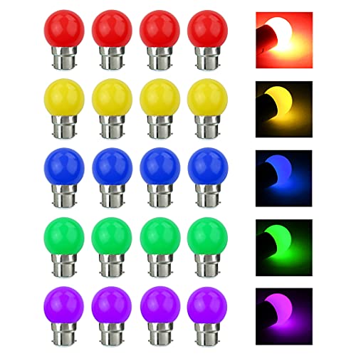 V-TOO LED Bunte B22 Bajonett Birne Farbige Glühbirnen 3W = 30W 240 Lumens AC220V-240V Dekoratives Licht und Design Ambiente Leuchtmittel in Klasse Golfball Form Gemischte Farben - 20er Pack