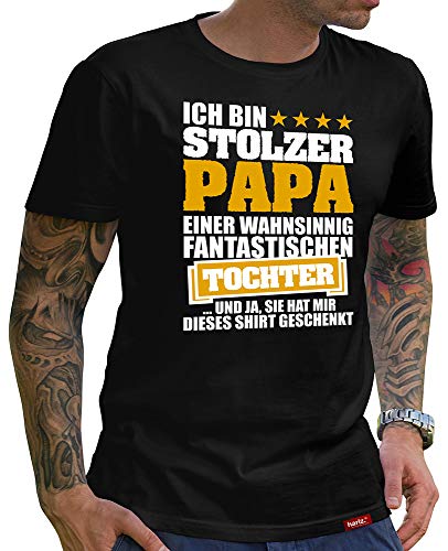 HARIZ Herren T-Shirt Papa Collection 36 Designs Wählbar Schwarz Vatertag Weihnachten Männer Geschenk Karte Urkunde Papa34 Stolzer Papa Einer Tochter 5XL