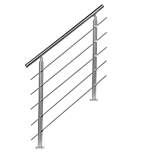 EINFEBEN Handlauf Aluminium Geländer mit/ohne Querstreben für Brüstung Balkon Garten (160cm, 5 Querstreben)
