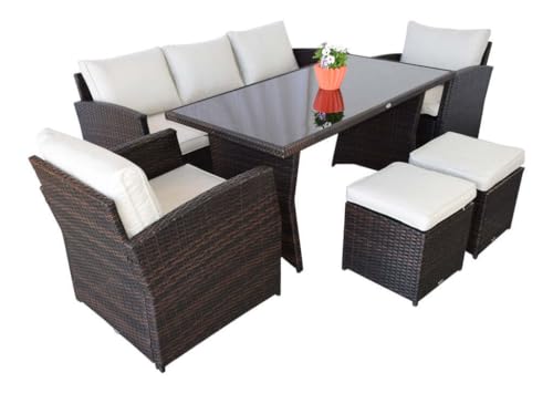 DEKO VERTRIEB BAYERN Luxus Premium Garten Lounge Set Möbel braun Essgruppe Sitzgruppe Polyrattan NEU inkl. Spedition