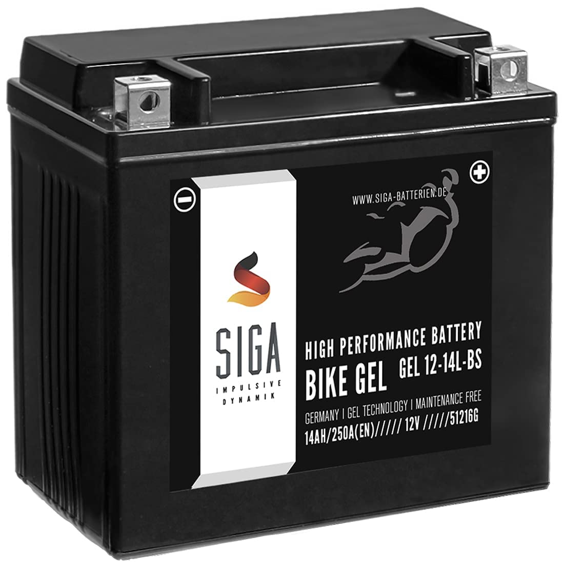 SIGA GEL Motorradbatterie 12V 14Ah 250A/EN Batterie YTX14L-BS GTX14L-BS GEL12-14L-BS 65958-04A HVT3