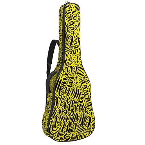 Gitarrentasche mit Reißverschluss, wasserdicht, weich, für Bassgitarre, Akustik- und klassische Folk-Gitarre, handgezeichnetes abstraktes gelbes Muster