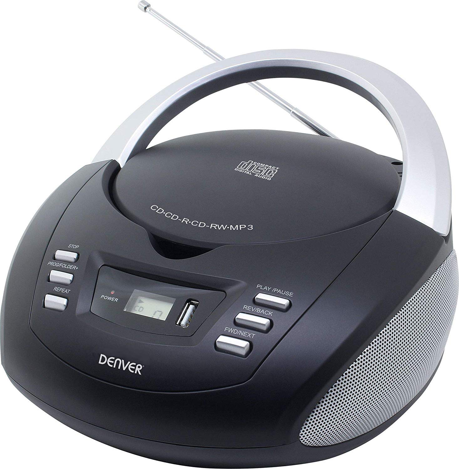 Denver TCU-211 Tragbare Stereo Boombox mit USB, FM-Radio, CD-Player und MP3-Unterstützung, Schwarz