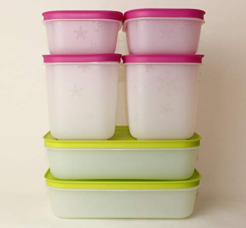 TW TUPPERWARE Eiskristall Gefrier-Behälter 2X 1,0L Grün + 2X 1,1L Pink + 2X 450ml Pink + 550ml Ergonomica Erdbeer