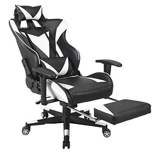 Ergonomischer Bürostuhl Gaming-Stuhl – Ergonomische Bürostühle – Liegender Computer-Schreibtischstuhl – Drehbare Rennstühle aus PU-Leder mit hoher Rückenlehne, einziehbarer Fußstütze, verstellbarer