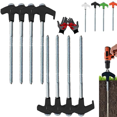 8" Screw in Tent Stakes - Ground Anchors Screw in, Tent Stakes Heavy Duty, Screw in Tent Stakes Heavy Duty, Tent Stakes for Camping Patio, Garden, Canopies, Grassland (8Pcs - Black)