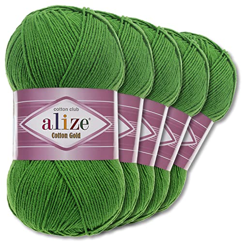 Alize 5 x 100 g Cotton Gold Premium Wolle| 39 Farben Sommerwolle Garn Stricken Amigurumi (126 | Grasgrün)