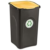 Großer Mülleimer 50 Liter mit gelbem deckel robust und abwaschbar • Mülleimer, Papierkorb, Abfalleimer, Abfallbehälter, Mülltonne, Eimer, Mülltrennung, Gesamtgröße: ca. 37x37x56cm, Gewicht: ca 1,5kg.