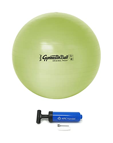 Original Pezzi Gymnastikball BioBased Ø 42, 53, 65 & 75cm in Lime oder Sand Farbe inkl. ATC Ballpumpe - bis 400 kg belastbar - Fitness, Reha, Therapie, Gymnastik, Aerobic und als Sitzball fürs Büro